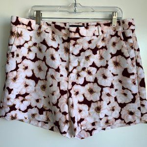 Banana Republic Clean Floral Ivory Wine Shorts ~14
